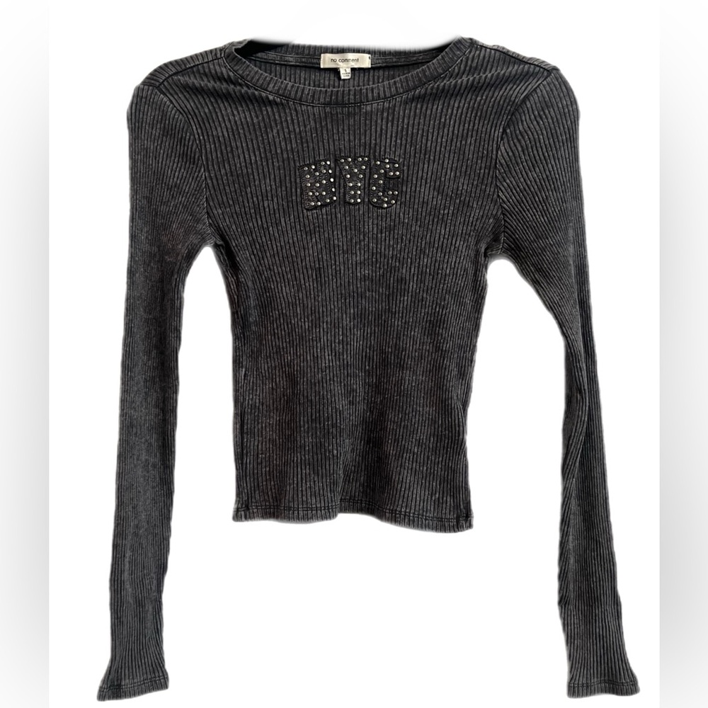 NWT No Comment Ribbed Grey NYC Long Sleeve Top